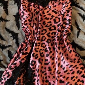 Leopard Print Pink Satin Dress